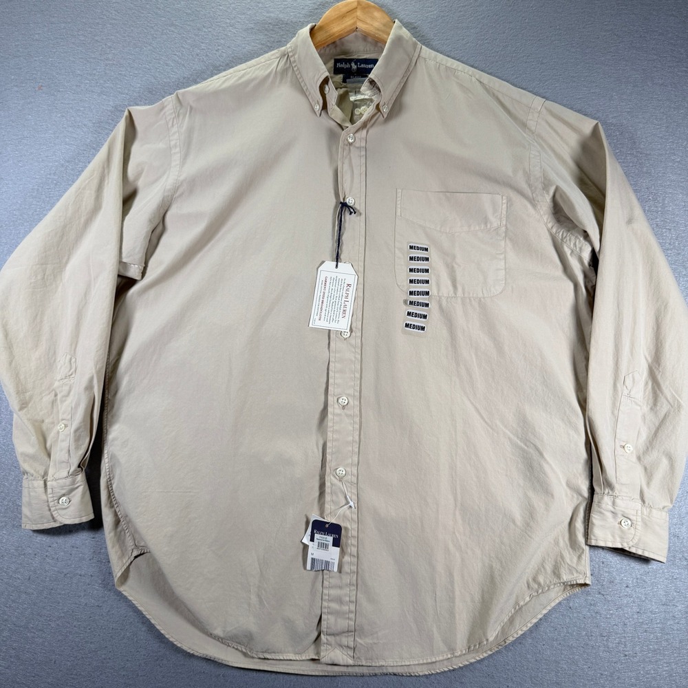 Ralph Lauren Blake Garment Dyed Broadcloth Button Down Shirt Men's Medium Beige